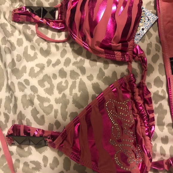 REPOSTING - Affliction Sinful Pink Zebra Striped Bikini - Picture 3 of 7